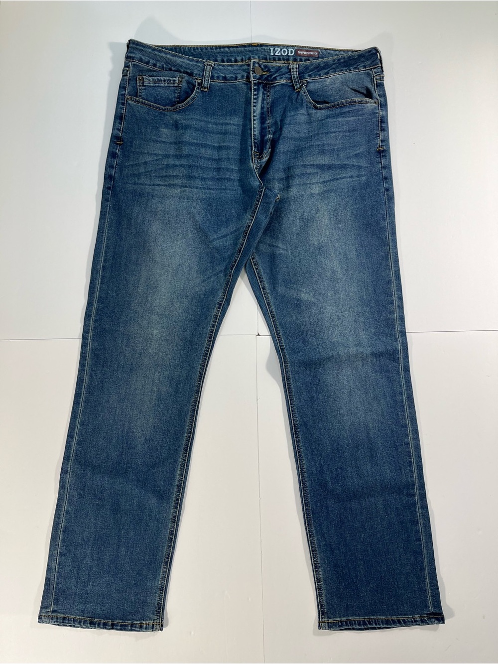 Izod Men's Straight Fit Denim Jeans in Medium Blue